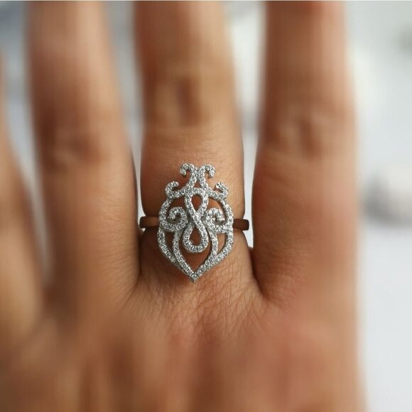 Sterling silver cz Arabesque cocktail ring size 8 🆕 - Picture 6 of 7